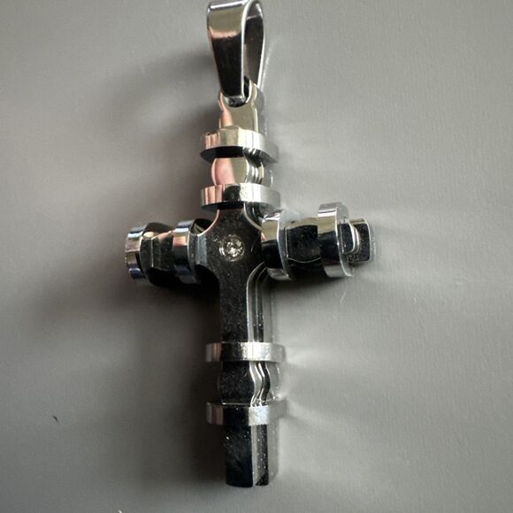 Cubic Zirconia Stainless Steel Cross Pendant Gift Trendy 24” Necklace Silver Ton - Picture 2 of 5